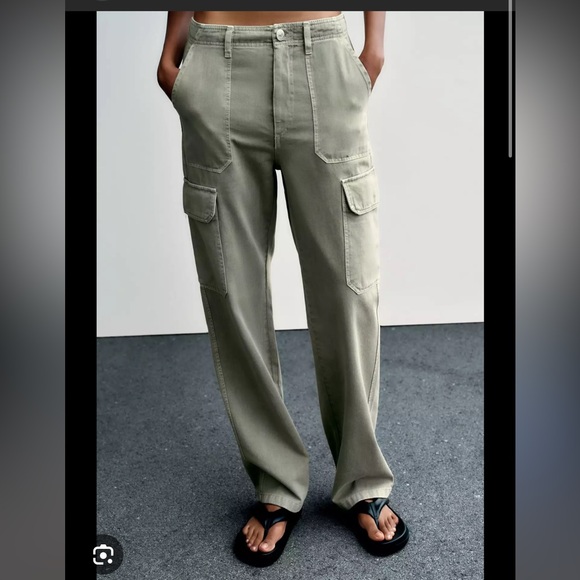 NWOT Zara High Rise Straight Cargo Pants - Picture 1 of 6